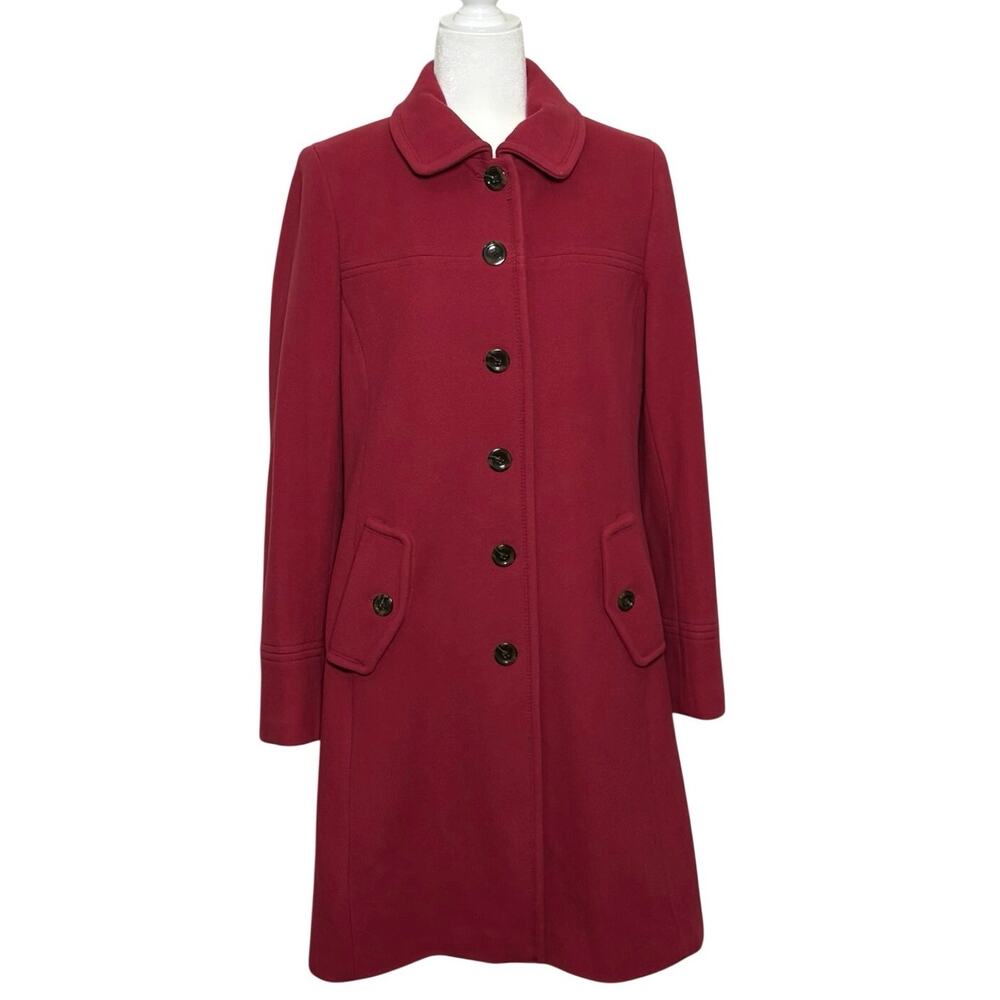 Lands' End Felted Wool Blend Car Coat Women's 12 Raspberry Pink Button Front